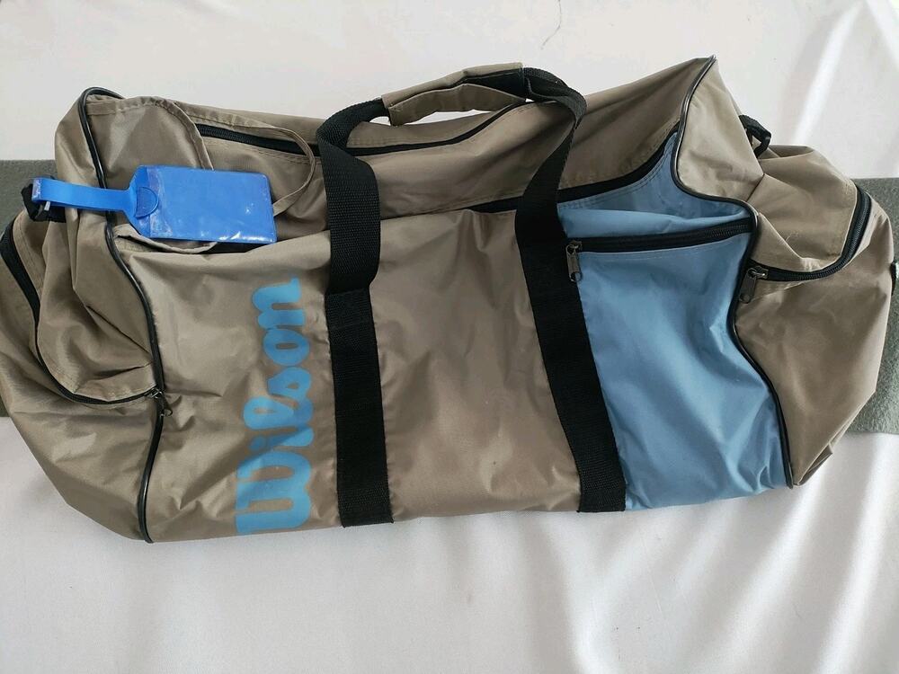 Vtg 20" Big Wilson Tour Beige Sports Duffle Travel Bag Shoulder Strap Embroidery
